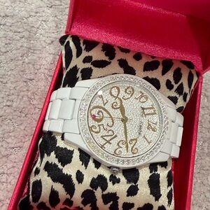 Betsey Johnson White and Gold Sparkle Watch